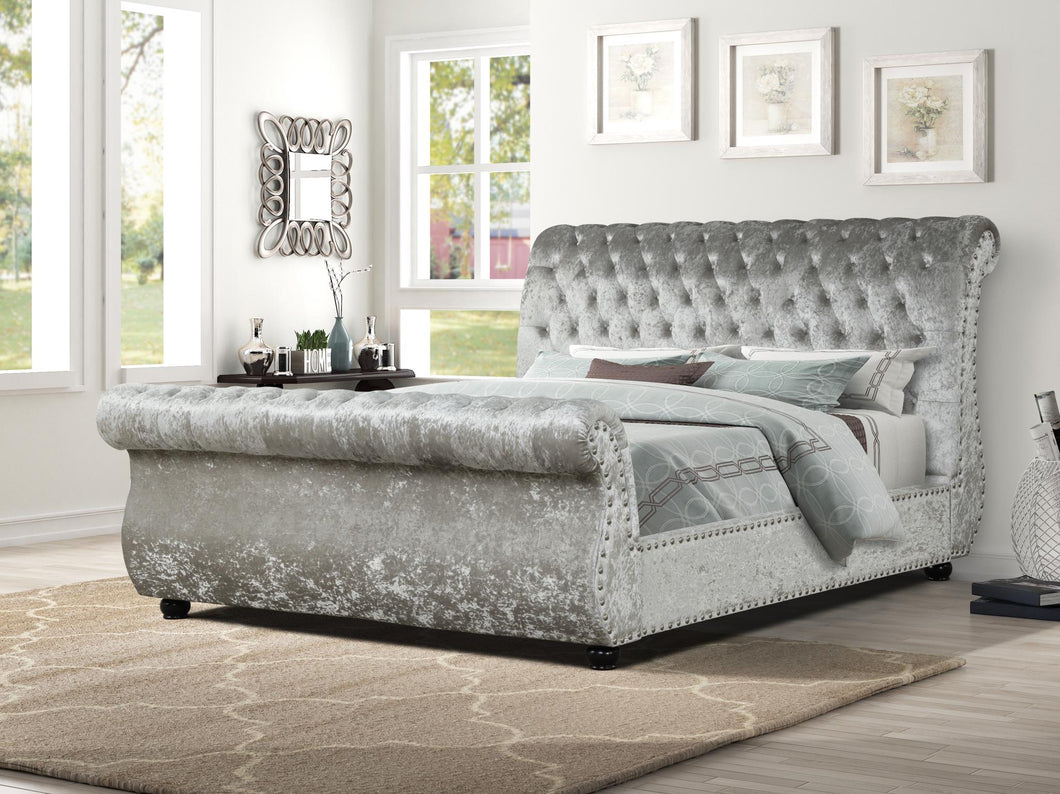 Luxurious Velvet Sleigh Bed